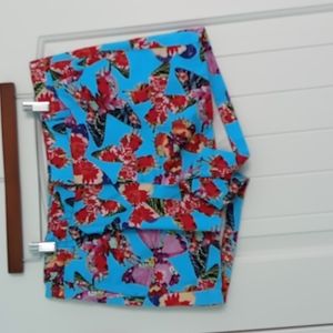 Cynthia Rowley shorts, size 14, aqua background/multi-color